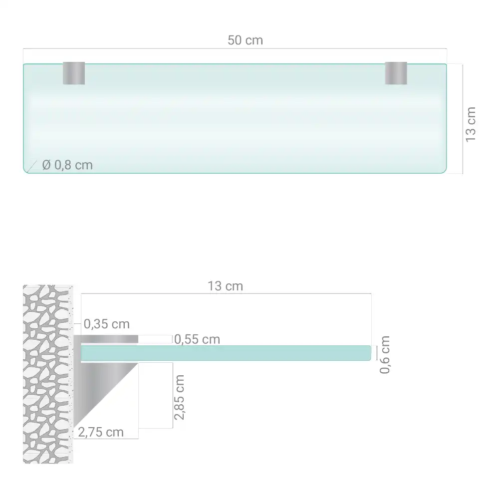 Étagère sous-miroir en verre translucide