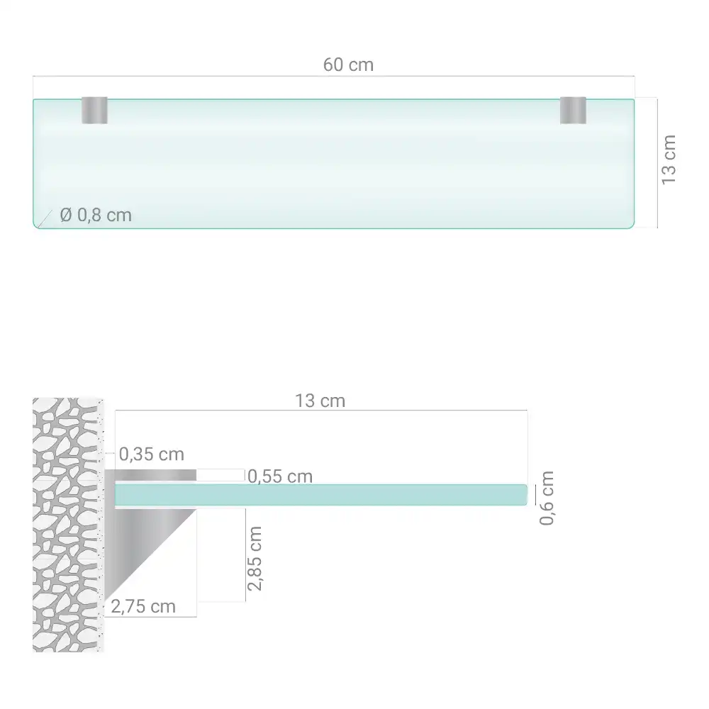 Étagère sous-miroir en verre translucide