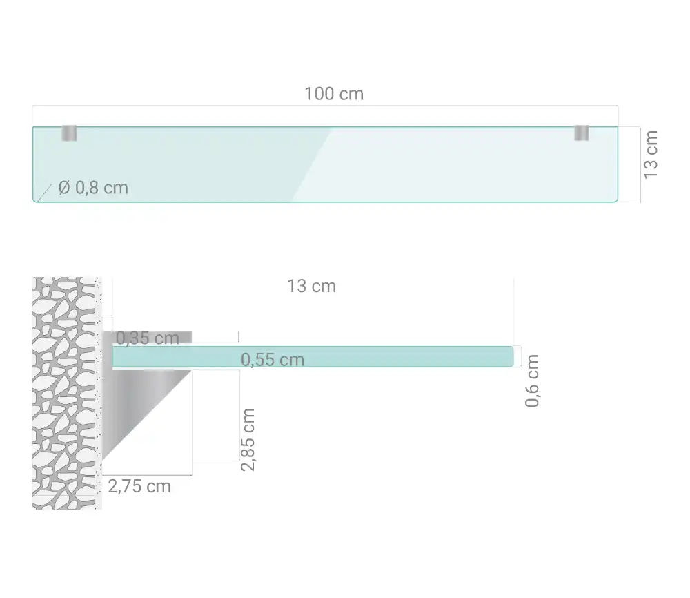 Étagère murale en verre transparent