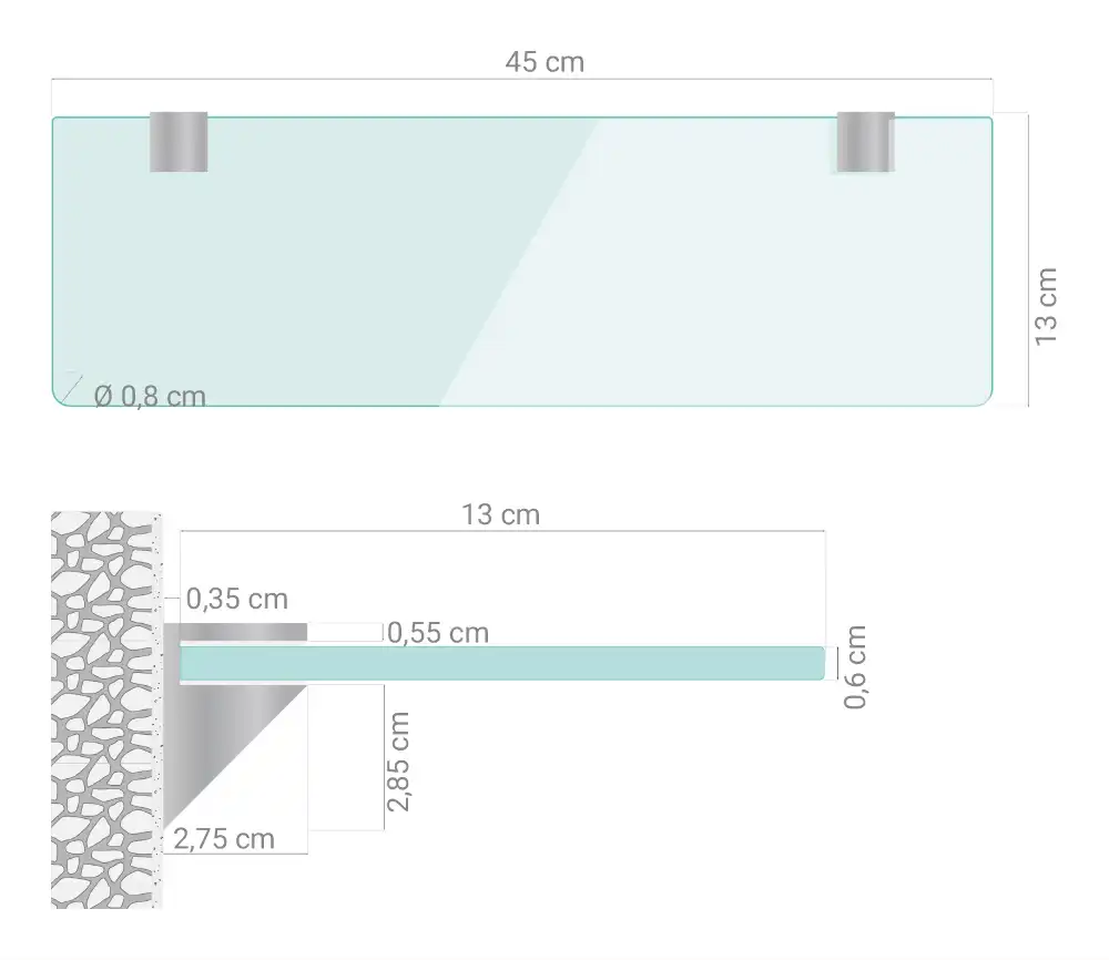 Étagère murale en verre transparent