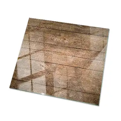Plateau carré en verre avec motif de planches de bois