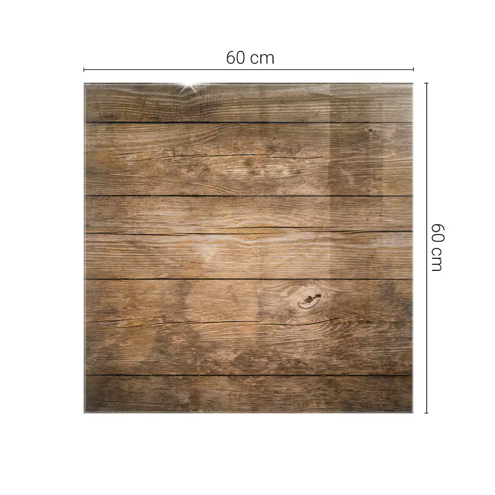 Plateau carré en verre avec motif de planches de bois