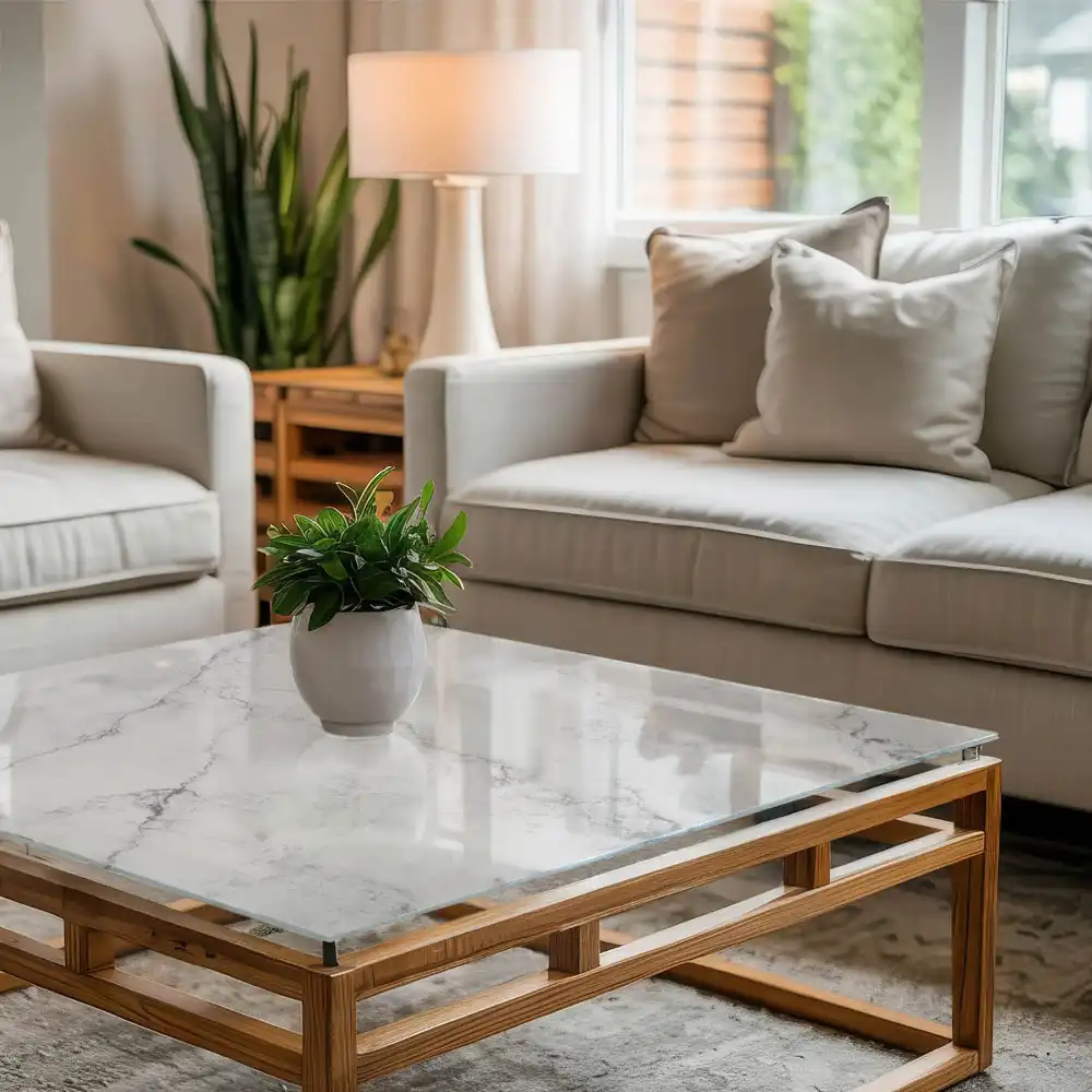 Plateau de table basse carré avec motif effet marbre