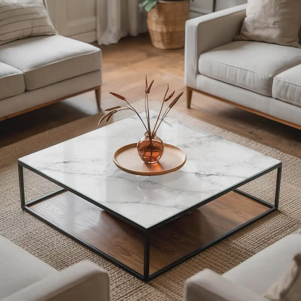 Plateau de table basse carré avec motif effet marbre
