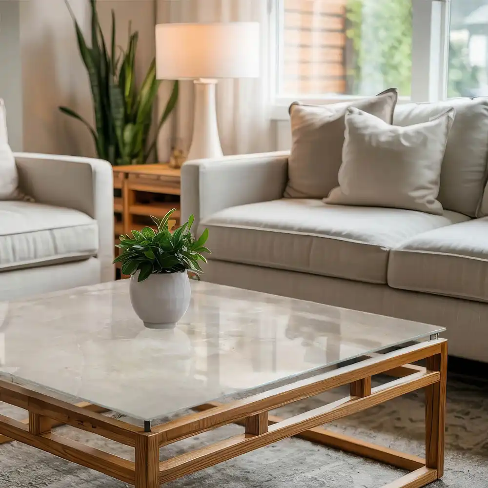 Plateau carré en verre avec motif effet marbre
