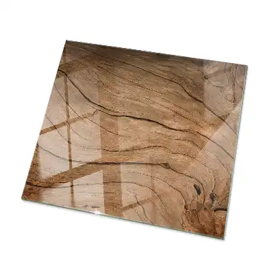 Plateau carré en verre avec motif bois naturel