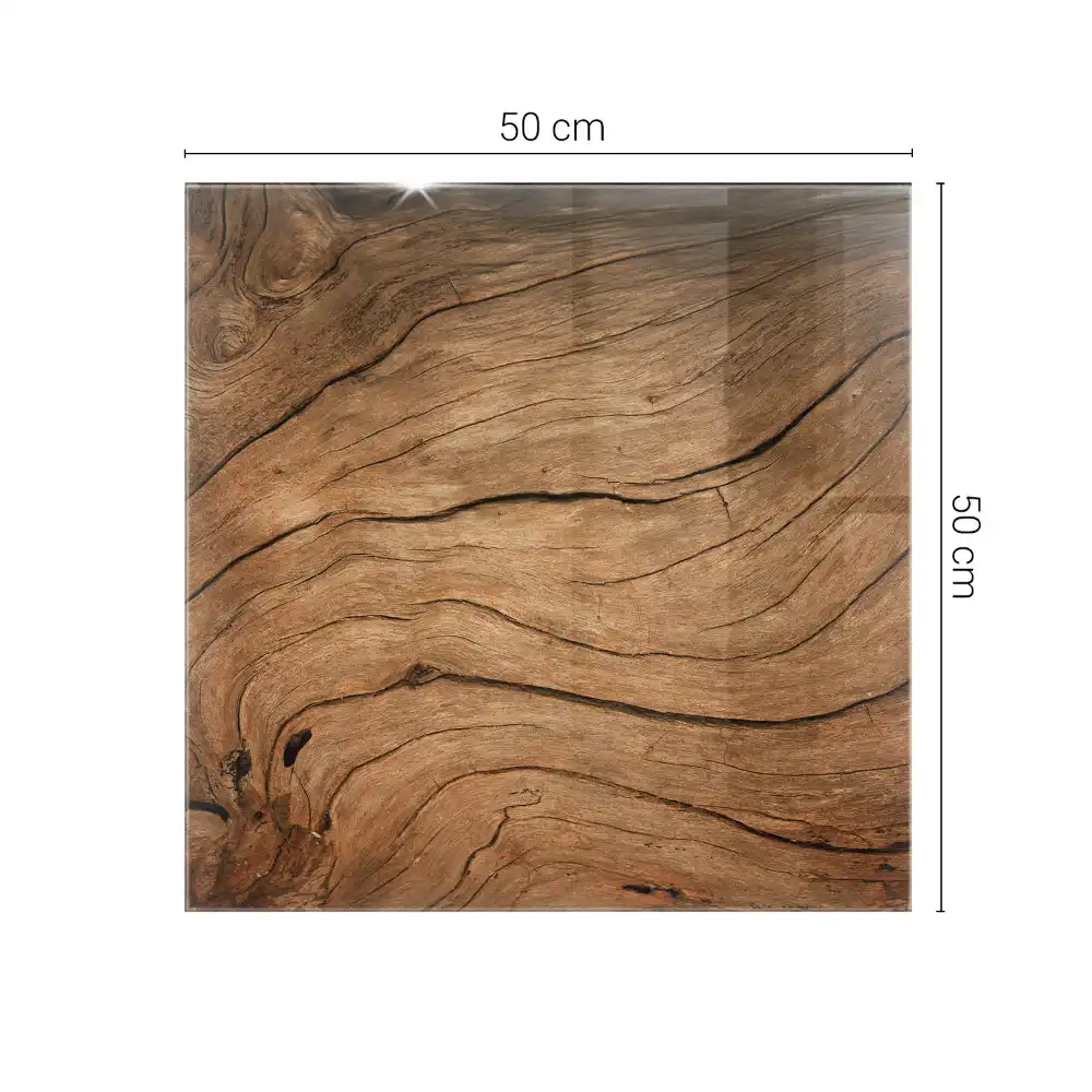 Plateau carré en verre avec motif bois naturel