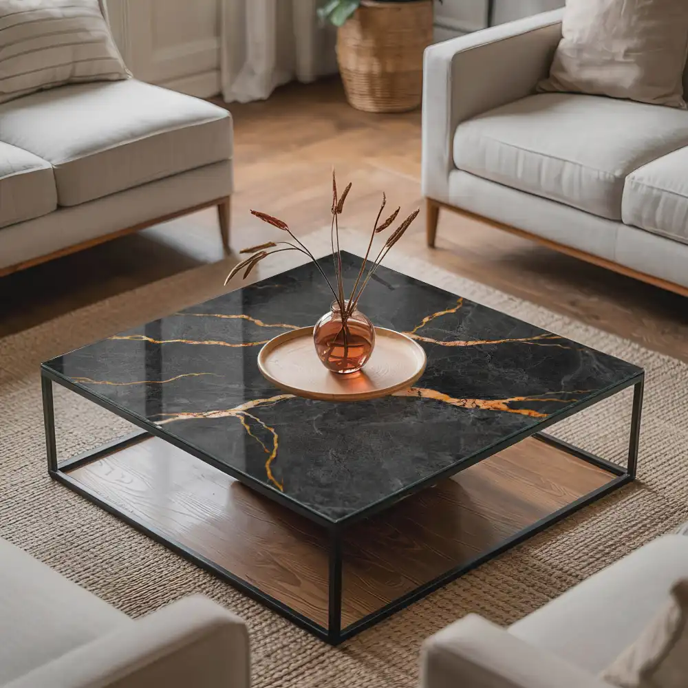 Plateau carré en verre à motif marbré veiné
