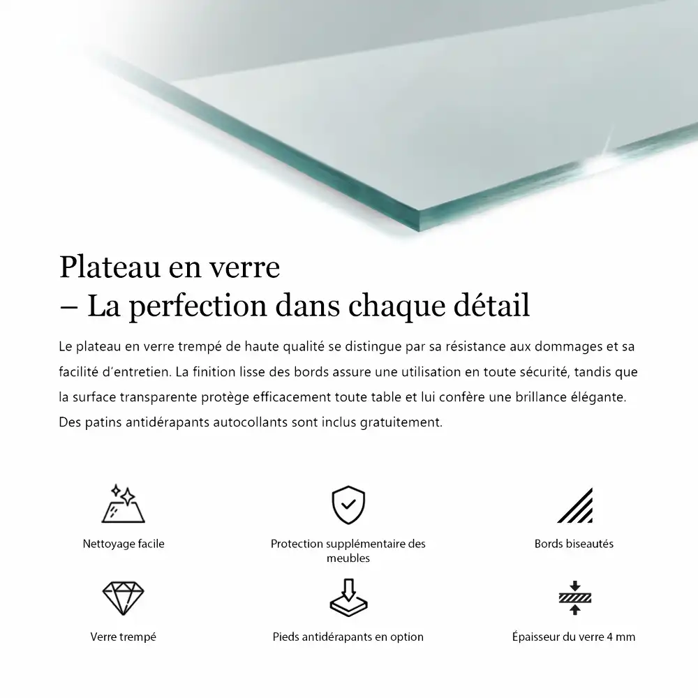 Plateau en verre carré transparent