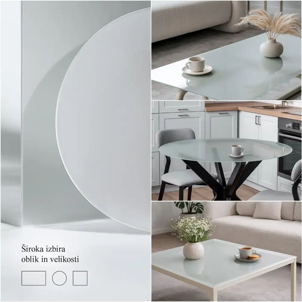 Plateau de table rond en verre semi-transparent