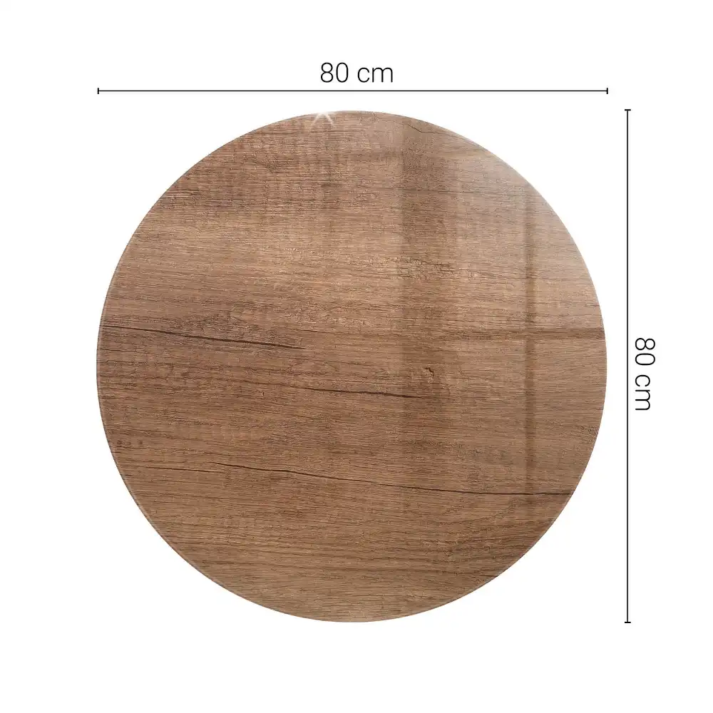 Table ronde avec plateau au motif bois élégant