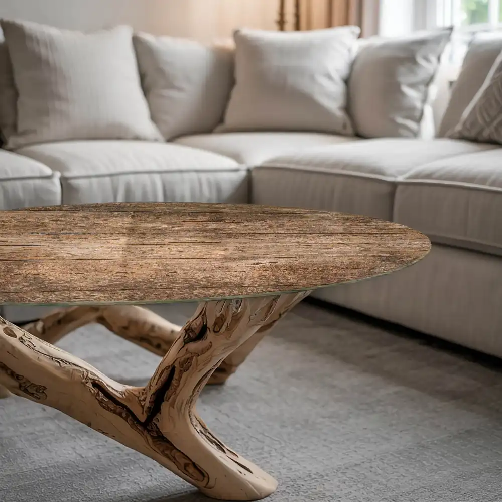 Plateau de table rond motif panneaux en bois