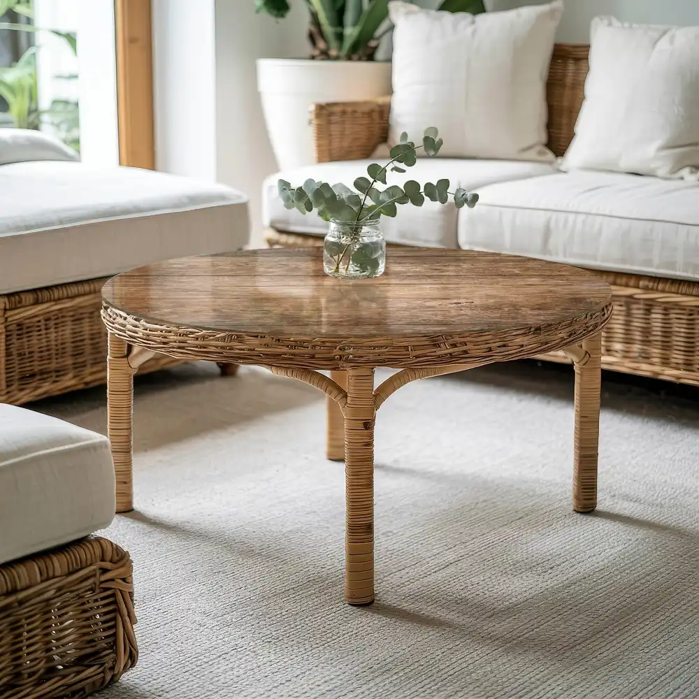 Plateau de table rond motif panneaux en bois