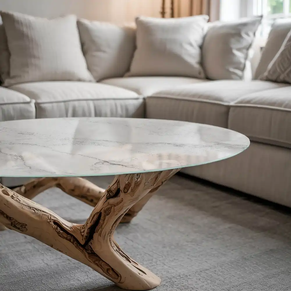 Plateau de table rond motif marbre