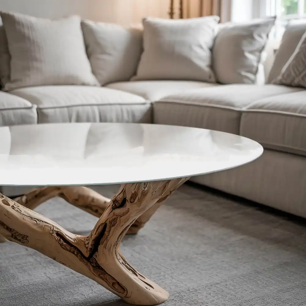 Dessus de table rond blanc à surface lisse