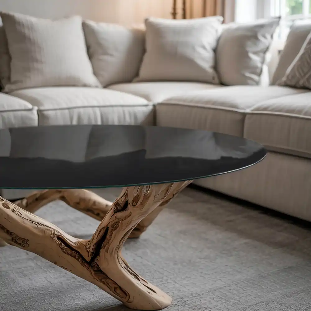 Plateau de table rond noir lisse