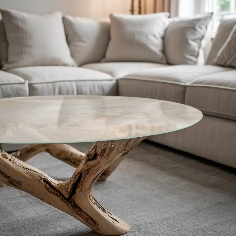 Table ronde à plateau effet marbre