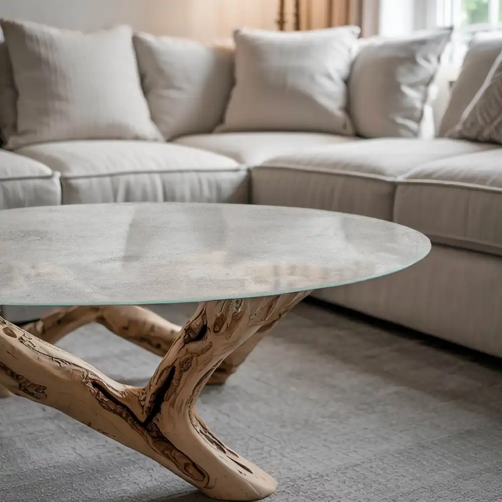 Plateau de table rond effet béton fissuré