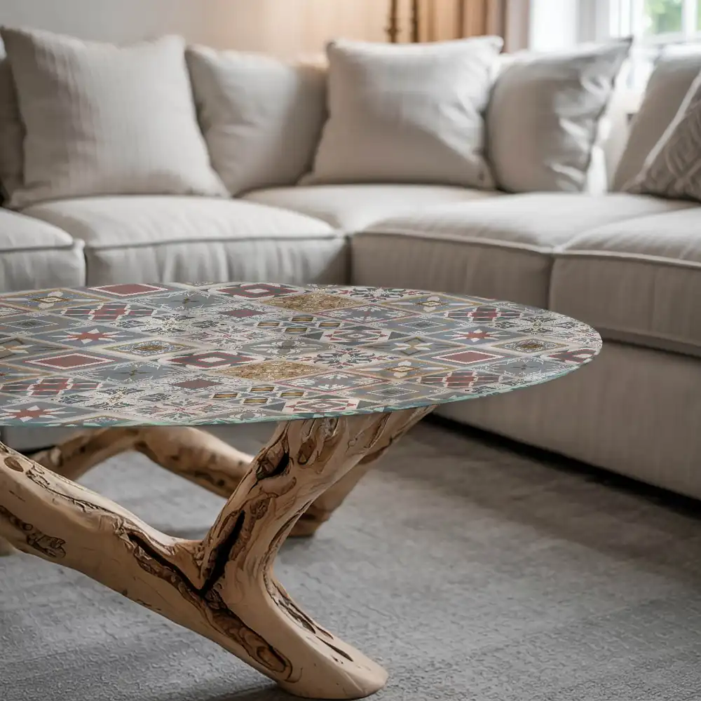 Plateau de table ronde style mosaïque