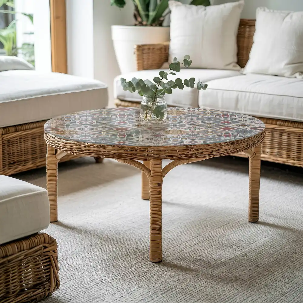 Plateau de table ronde style mosaïque