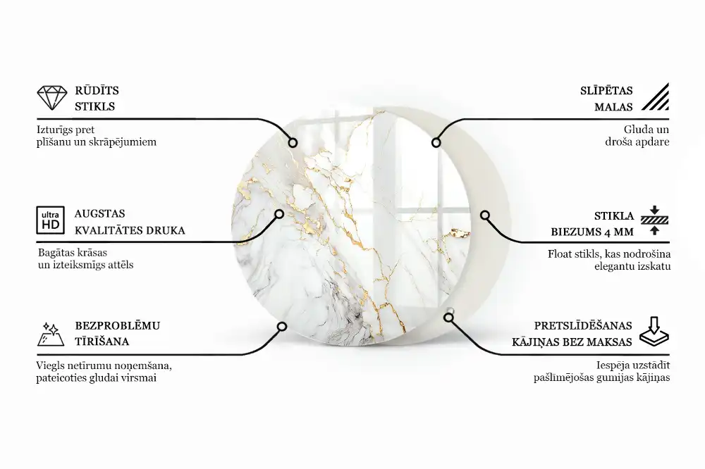 Table ronde à plateau effet marbre veiné