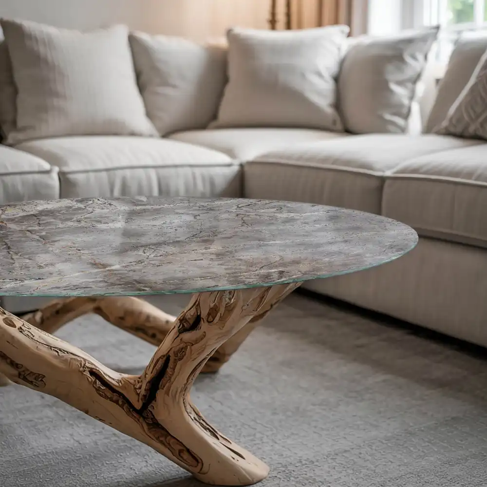 Plateau pour table ronde effet marbre