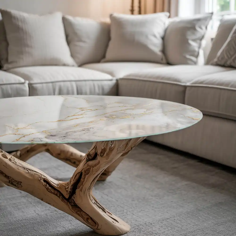 Dessus de table rond au motif marbre élégant
