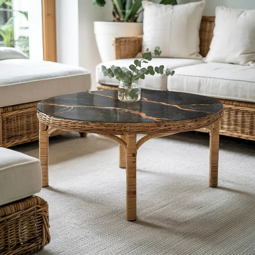 Plateau de table rond à motif marbré aux veines délicates