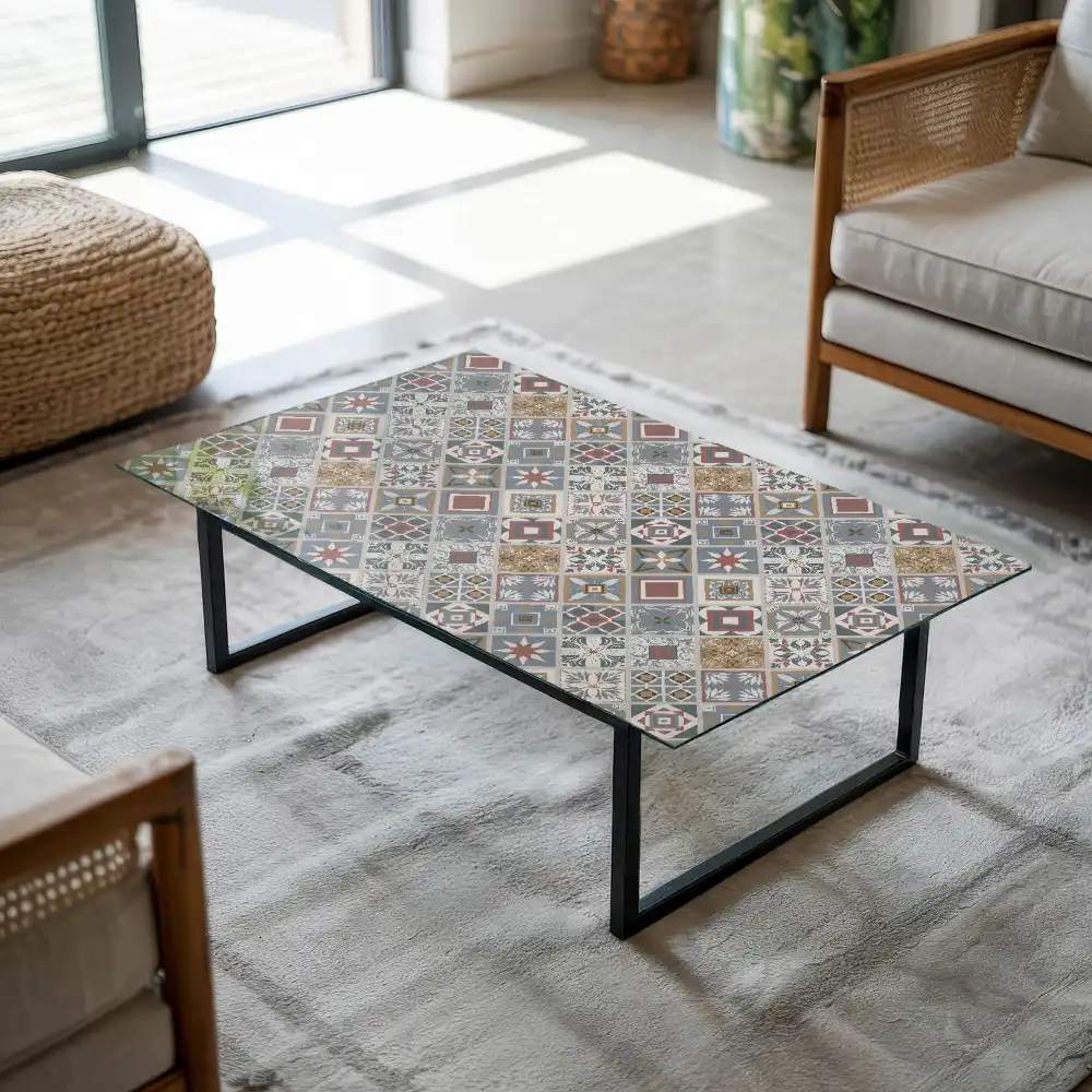 Plateau de table rectangulaire avec décorations en mosaïque