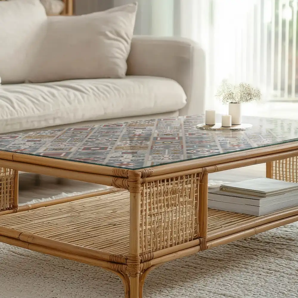 Plateau de table rectangulaire avec décorations en mosaïque
