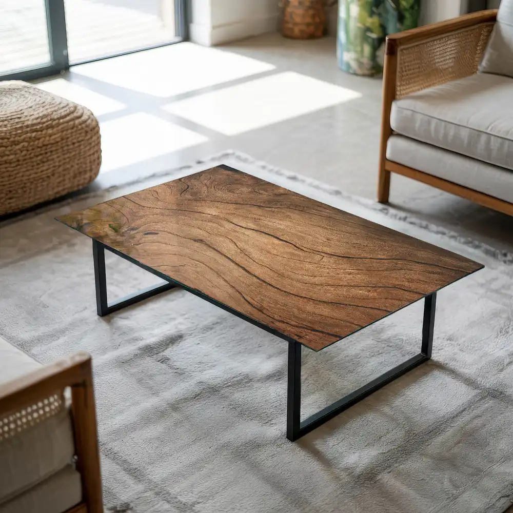 Plateau rectangulaire en verre avec motif de forêt élégant