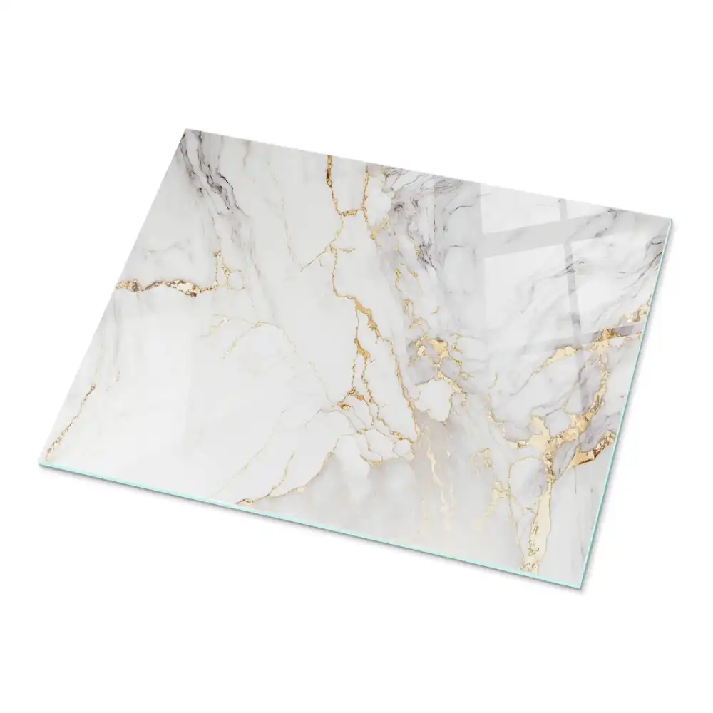 Plateau rectangulaire en verre avec veines effet marbre