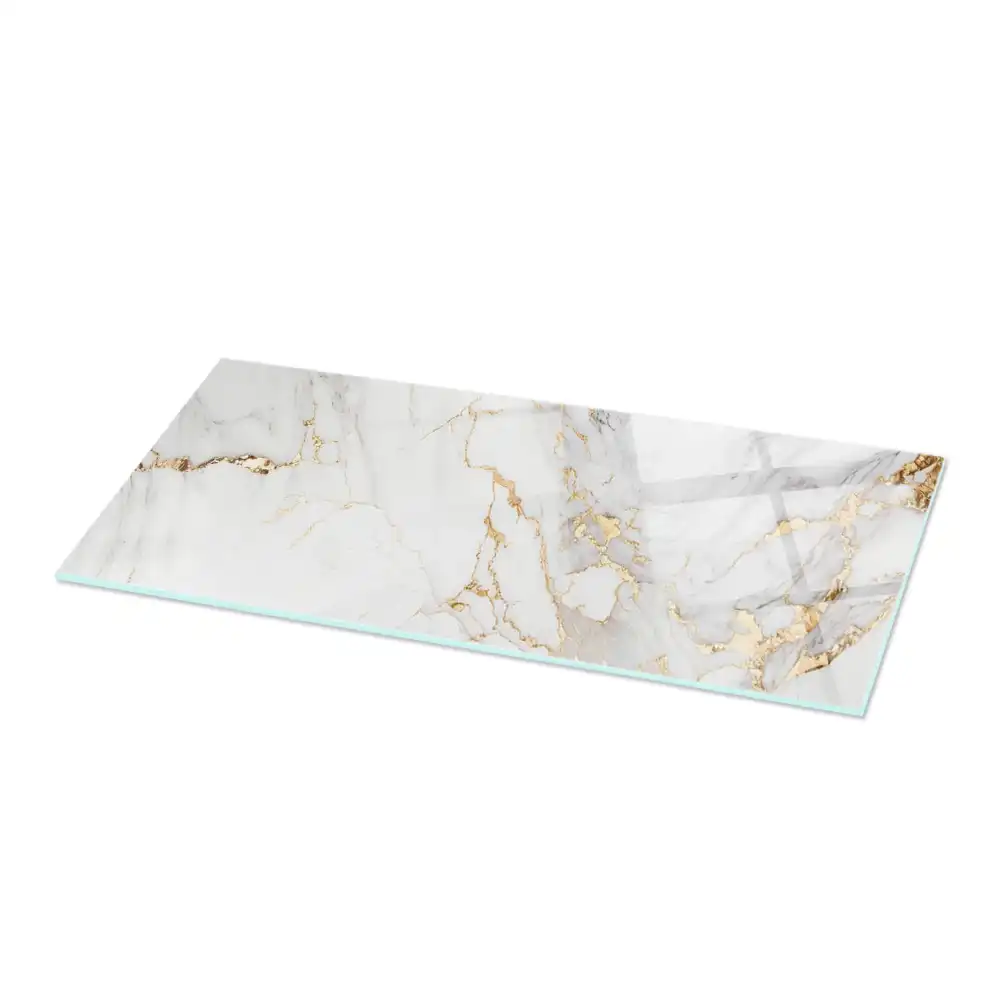 Plateau rectangulaire en verre avec veines effet marbre