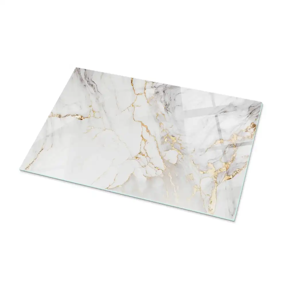 Plateau rectangulaire en verre avec veines effet marbre