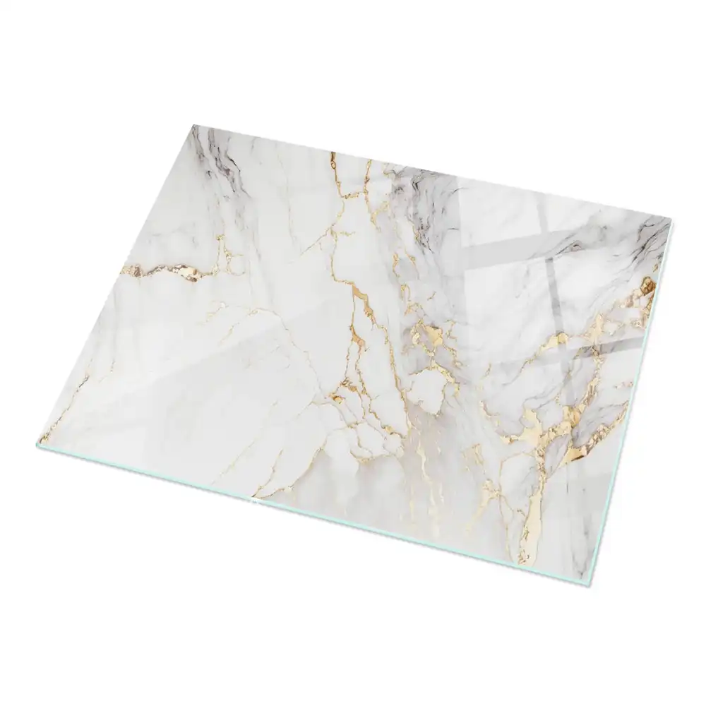 Plateau rectangulaire en verre avec veines effet marbre