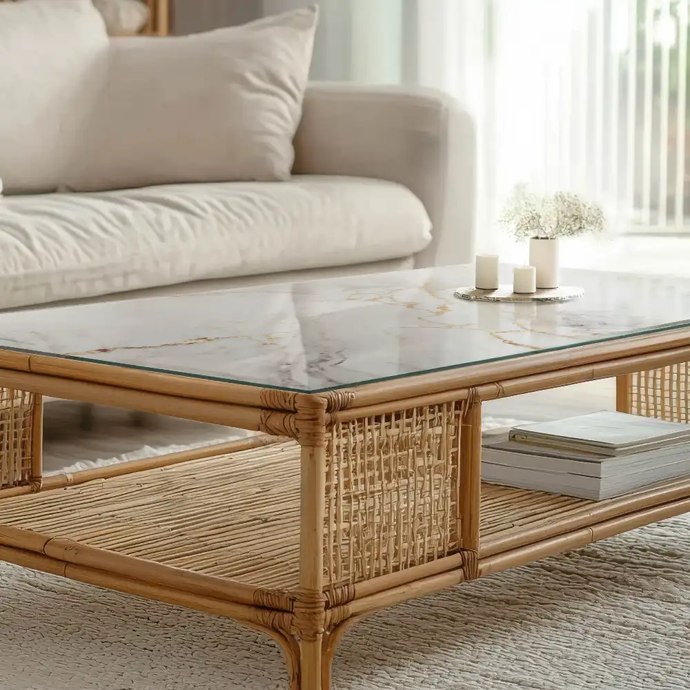 Plateau rectangulaire en verre avec veines effet marbre