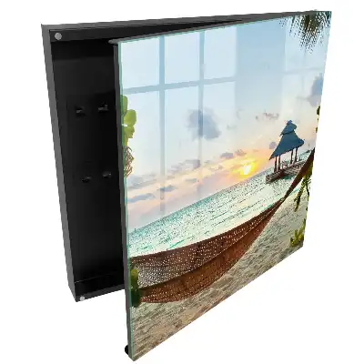 Boîte à clés murale plage tropicale et coucher de soleil avec gazebo