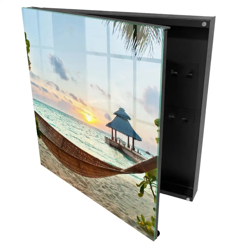 Boîte à clés murale plage tropicale et coucher de soleil avec gazebo