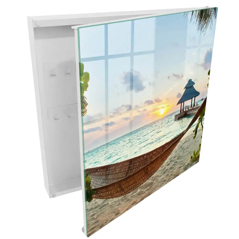 Boîte à clés murale plage tropicale et coucher de soleil avec gazebo