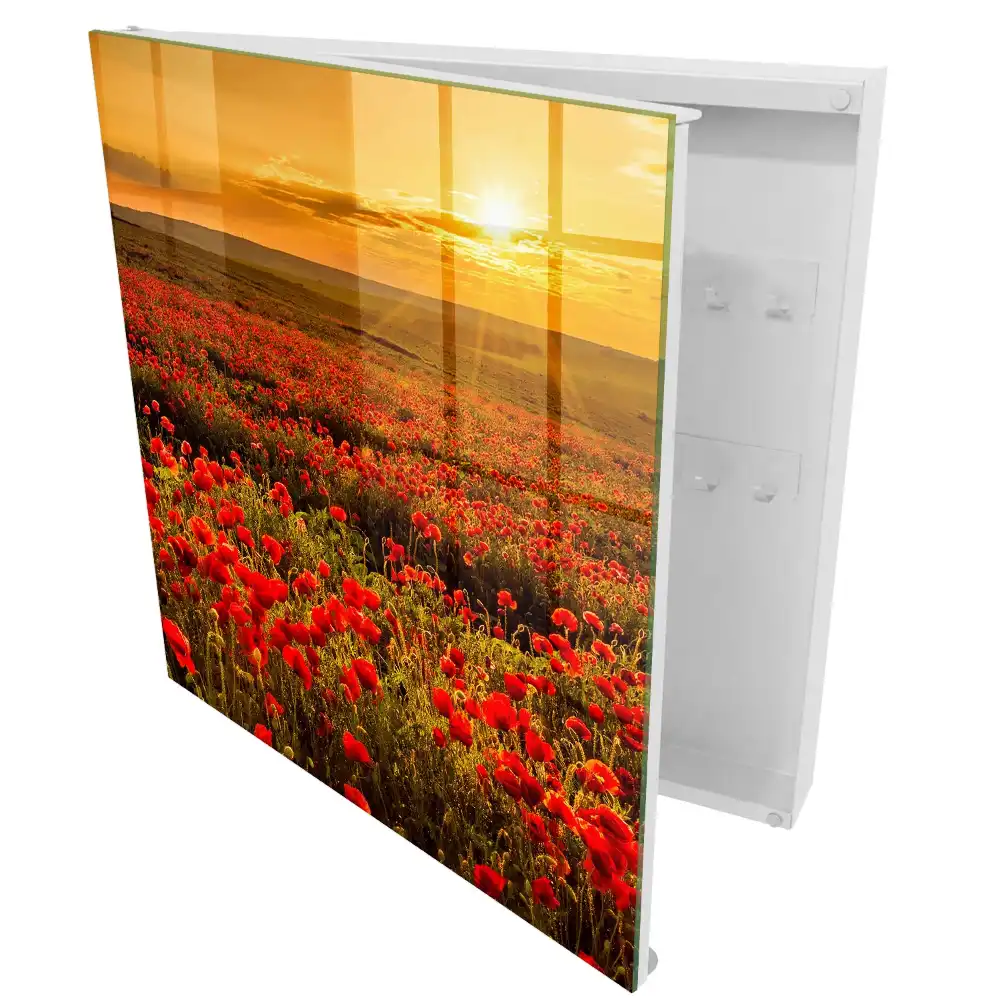 Boîte à clés murale champs de coquelicots au coucher du soleil