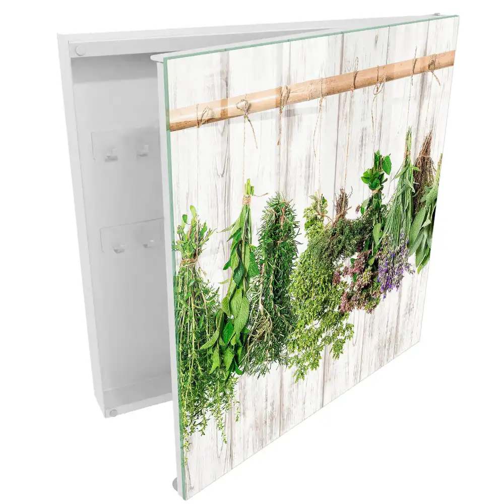 Armoire à clés herbes suspendues au bois dans un style rustique