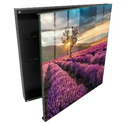 Boîte à clés champs de lavande violette au coucher du soleil