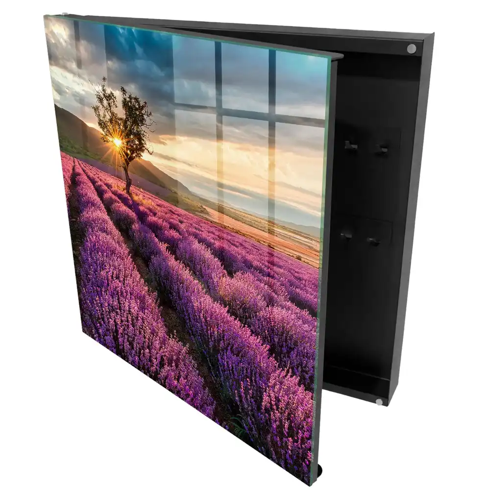 Boîte à clés champs de lavande violette au coucher du soleil