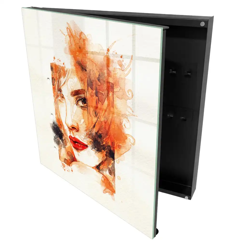 Armoire à clés aquarelle du visage d'une femme pleine d'énergie