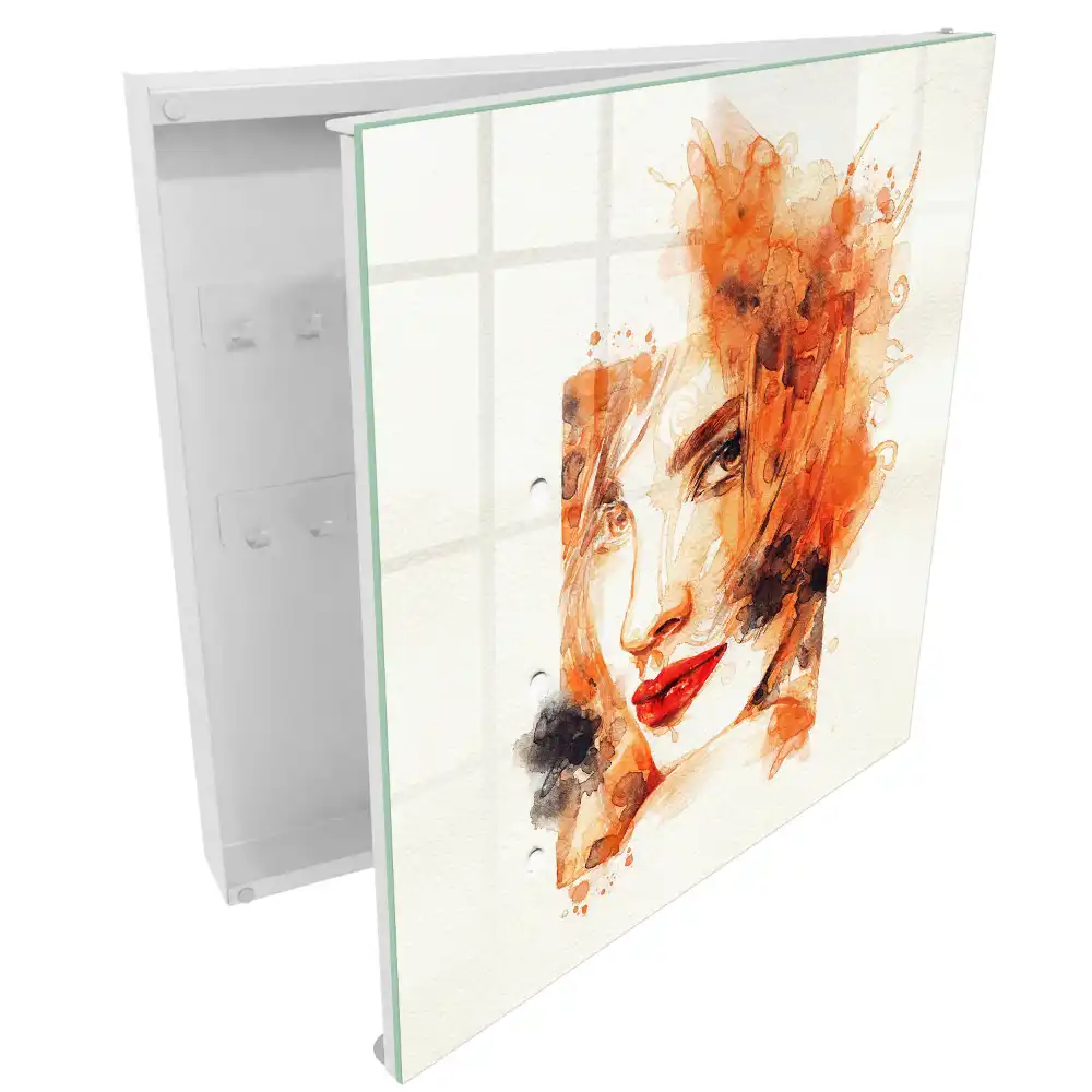 Armoire à clés aquarelle du visage d'une femme pleine d'énergie