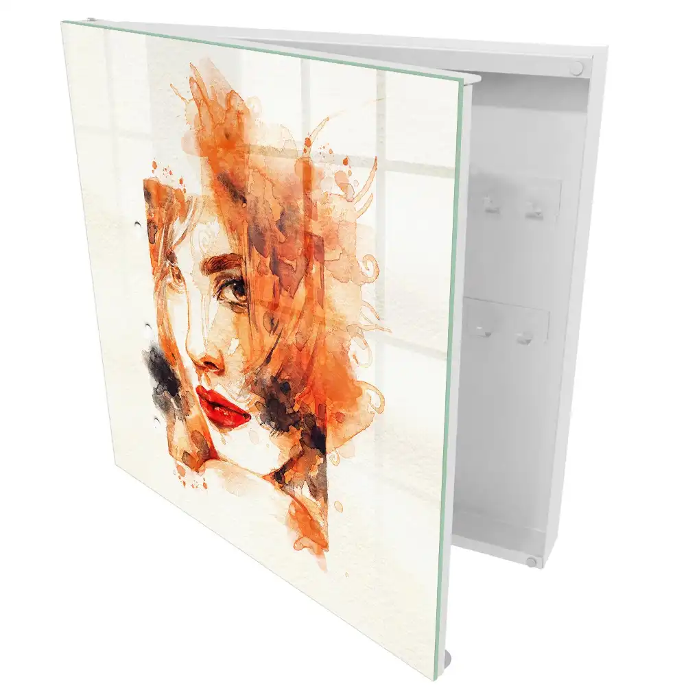 Armoire à clés aquarelle du visage d'une femme pleine d'énergie