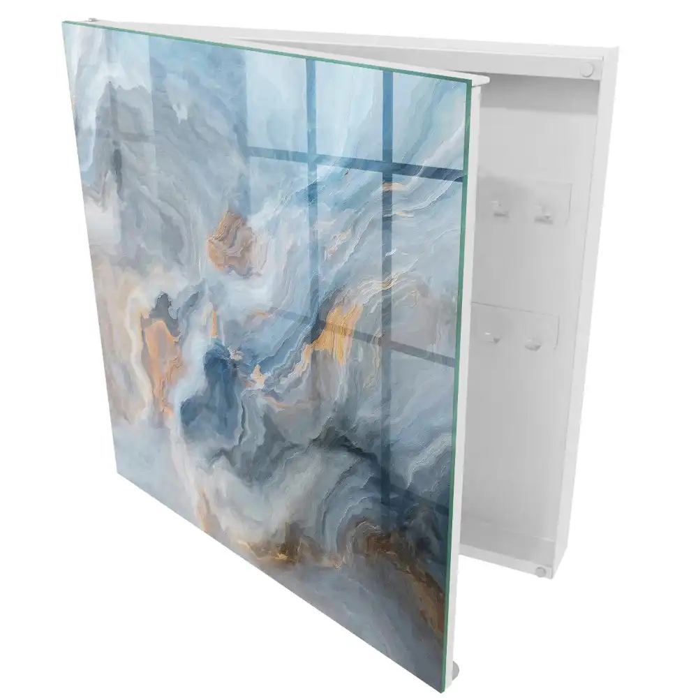 Boîte à clés murale abstraction avec du bleu et du gris