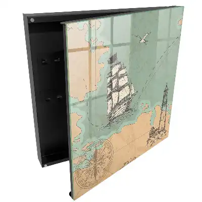 Armoire à clés style nautique navires et phare