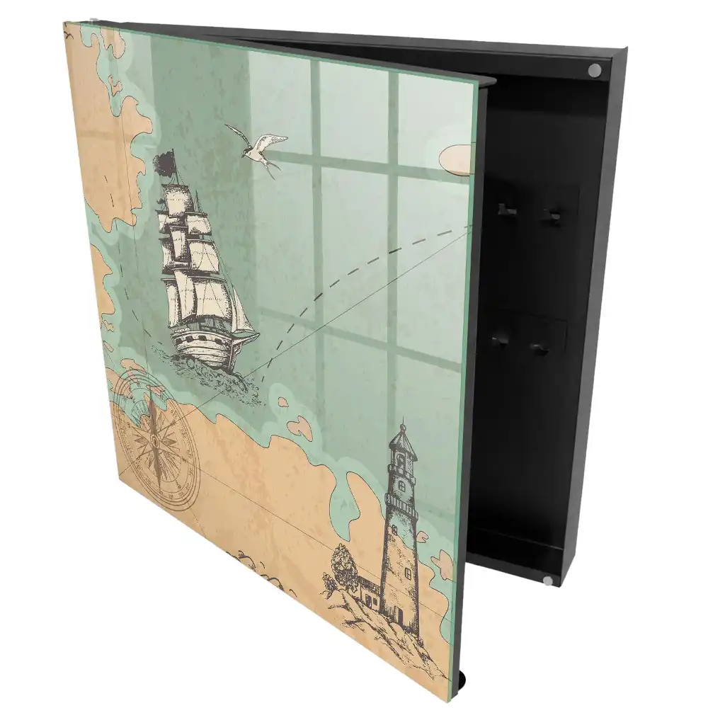 Armoire à clés style nautique navires et phare