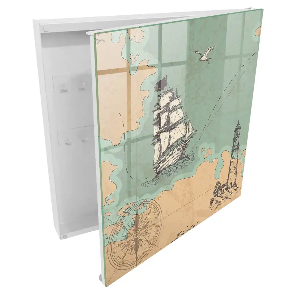 Armoire à clés style nautique navires et phare